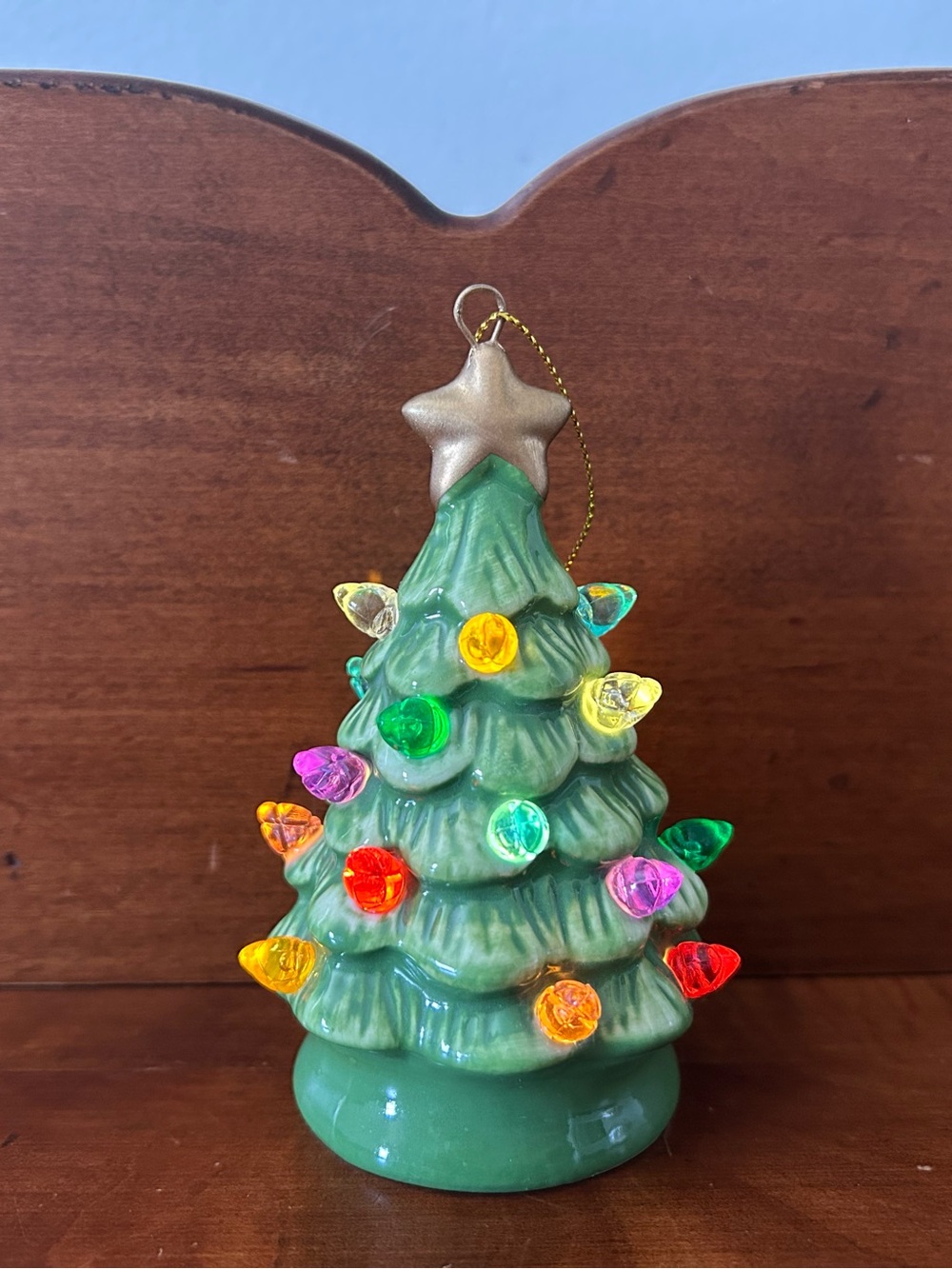 Ceramic Green Christmas Tree Ornament with Multicolor Lights